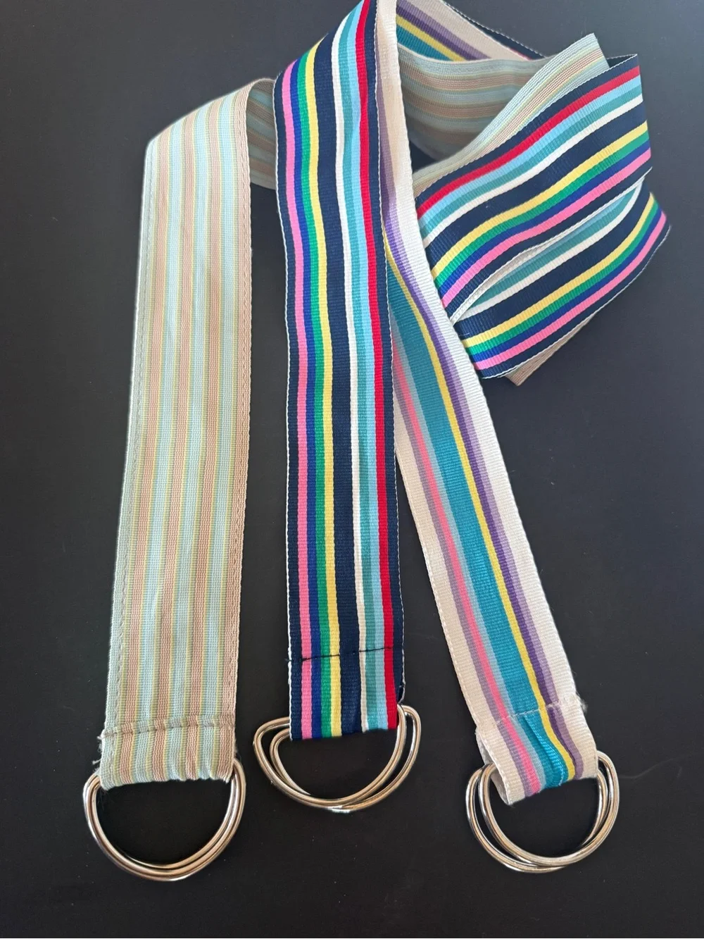 Lot of 3 Striped D-Ring Belts Preppy Ribbon Fabric Adjustable 1.5” Wide